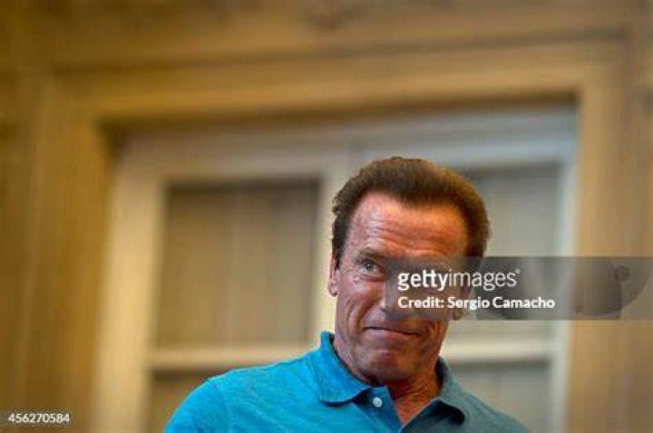 Arnold Schwarzenegger speaks during his speech of thanks on September 28, 2014 in Almeria, Spain. Schwarzenegger visits the city 33 years after the filming "Conan, The Barbarian", to receive the award "Almeria, Land of Cinema". (Photo by Sergio Camacho/Getty Images)