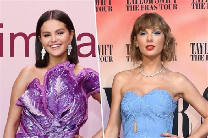 Selena Gomez (L) and Taylor Swift are seen on December 12, 2023 in New York City.